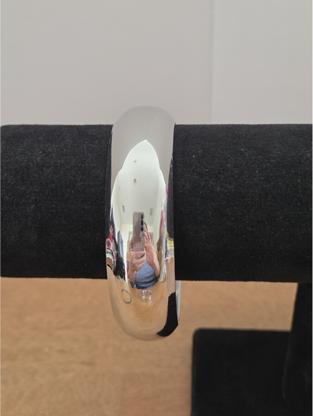 Silver Tone Wide Polished Domed Slip-On Bangle Bracelet Minimalist